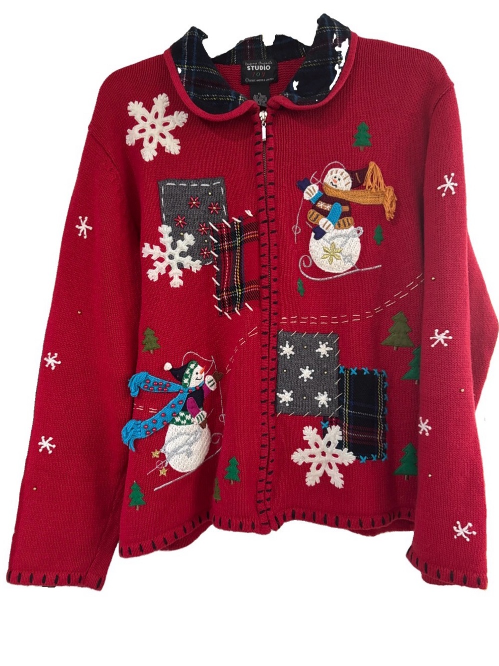 Vintage 90s Designer Originals Studio Joy Christmas Sweater XL Snowman Cardigan
